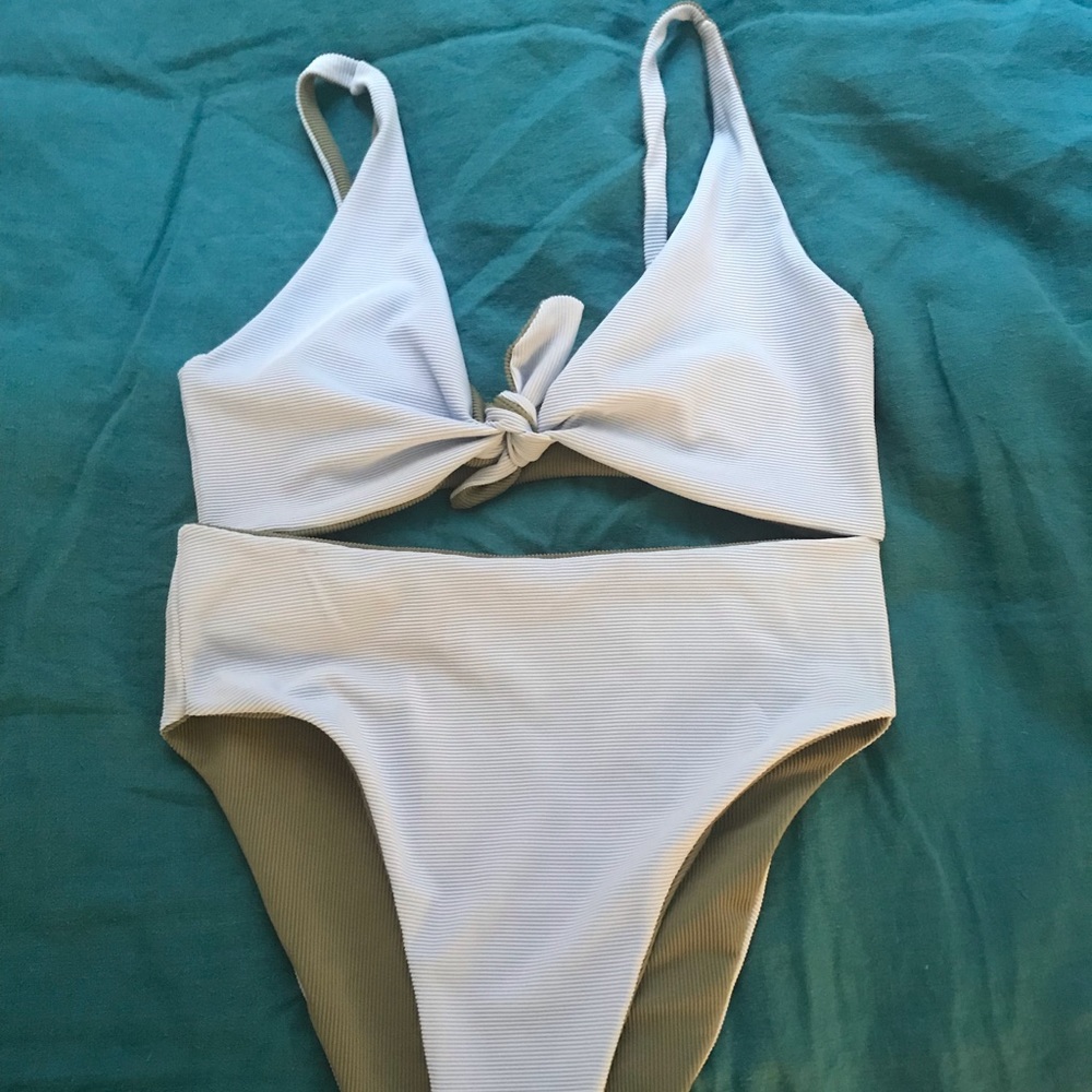 Ribbed Reversible Sky Blue/Olive Green Bikini
